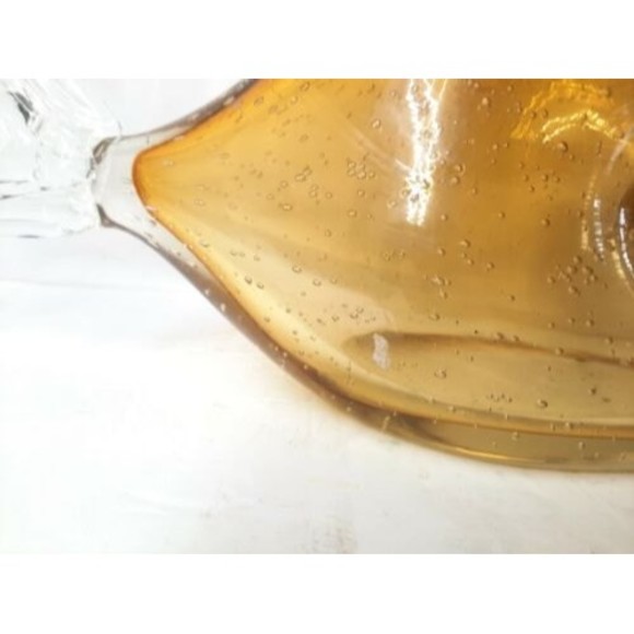 Large Crystal Art Glass Hand Blown Clear Fish Sea Ocean Beach Vase Bowl Amber 11 - Picture 8 of 9